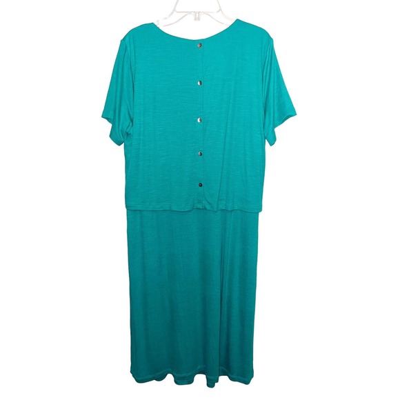 J Jill Dress Size Medium Tall MT Layered Knit Button Back S/S Green NWT $89 - Picture 2 of 5